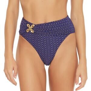 Trina Turk NWT Adeline High Waist Bikini Bottom Size 4 Blue Gold Waist Detail